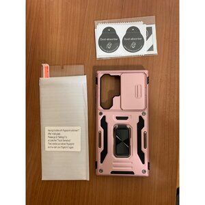 Samsung S24 Ultra Phone Case with Screen Protector Pink Camera Slide Cover